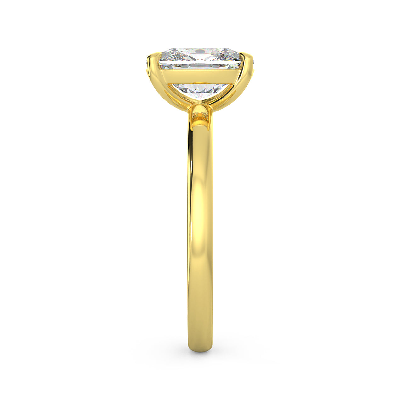 MOHSTEN JEWELLERS, Osaka elongated cushion cut diamond solitaire engagement ring , yellow gold, side view
