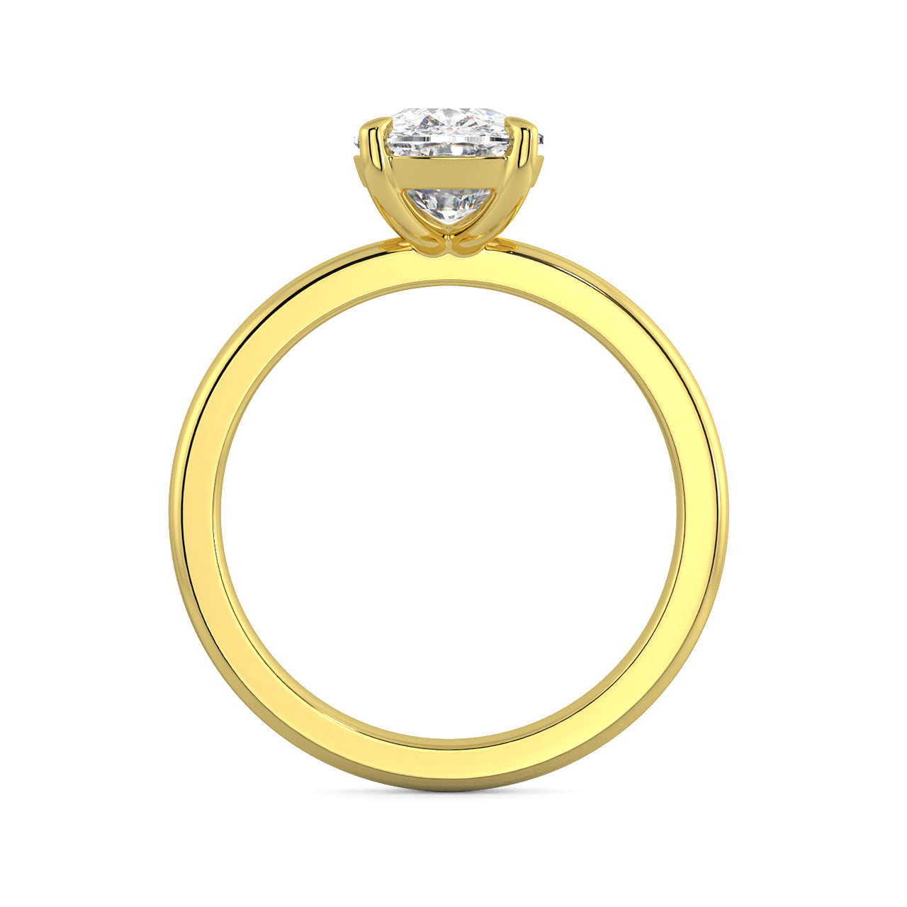 MOHSTEN JEWELLERS, Osaka elongated cushion cut diamond solitaire engagement ring , yellow gold, side view through finger view