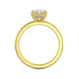 MOHSTEN JEWELLERS, Osaka elongated cushion cut diamond solitaire engagement ring , yellow gold, side view through finger view