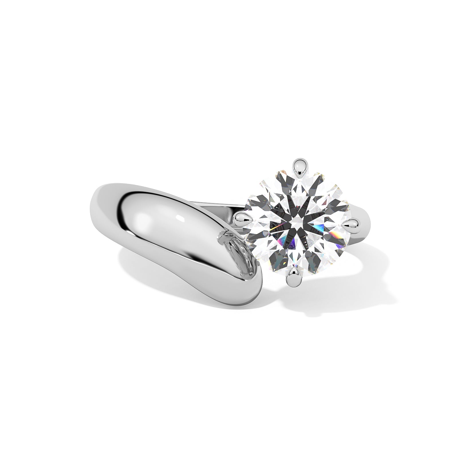 MOHSTEN JEWELLER - GRANADA - compass set four claw solitaire swept band engagement ring, white gold, top view