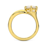 MOHSTEN JEWELLER - GRANADA - compass set four claw solitaire swept band engagement ring, yellow gold, through finger view