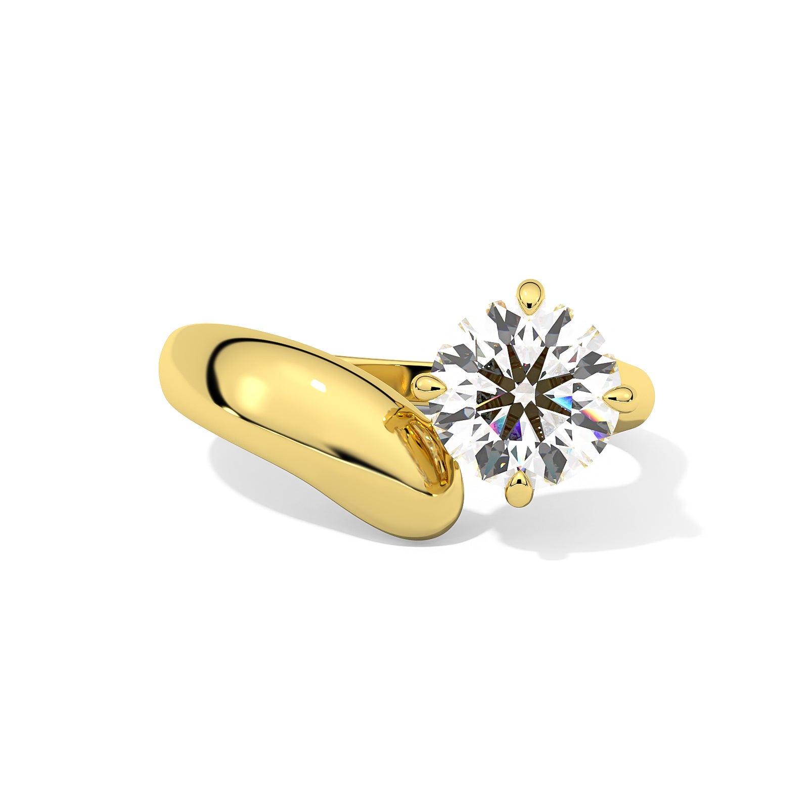 MOHSTEN JEWELLER - GRANADA - compass set four claw solitaire swept band engagement ring, yellow gold, top view