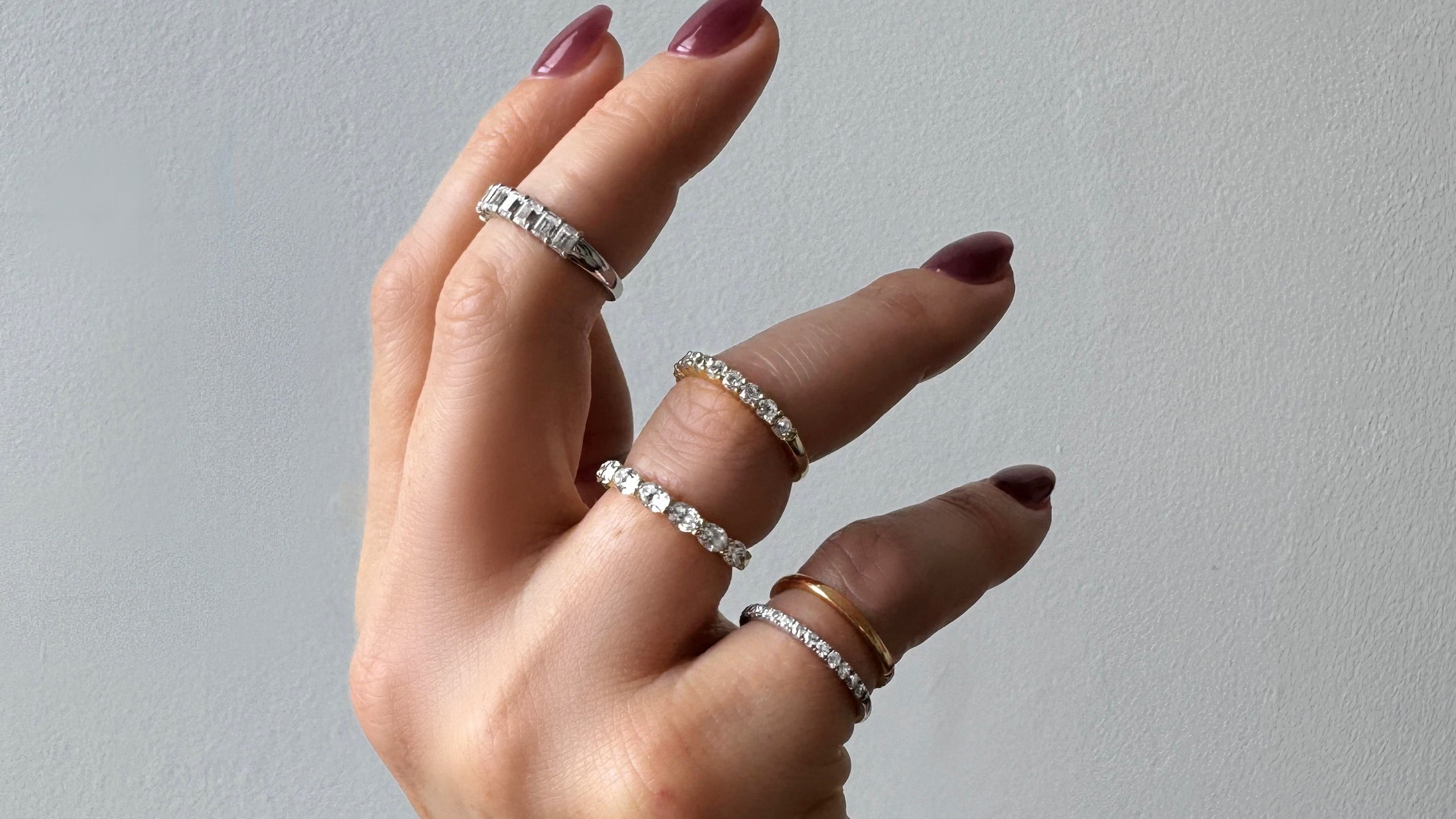 Diamond wedding rings on womens hand