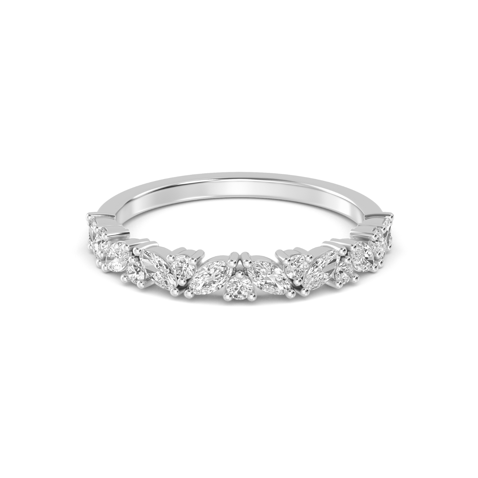 Aoraki Marquise & Round Diamond Band in 18ct White Gold, tick-tack marquise and round diamond setting