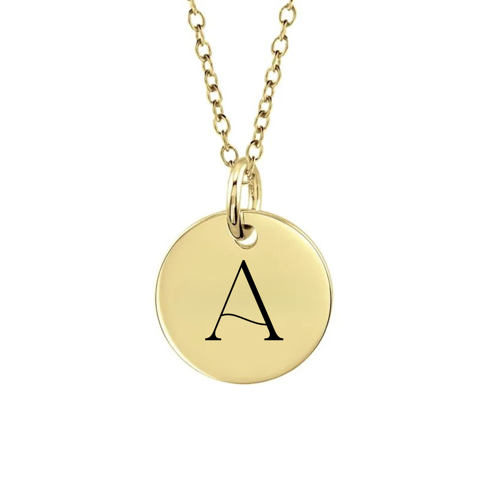 9ct Yellow Gold Mini Engravced Disc Pendant Necklace with Personalised Initial