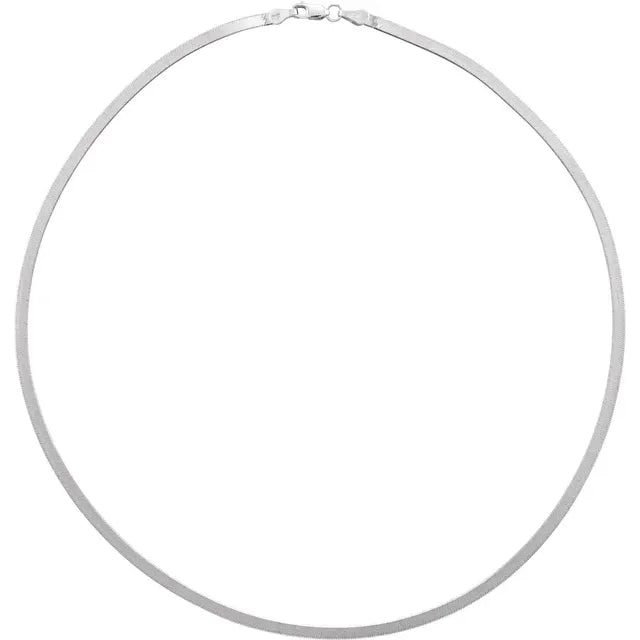 Mini herringbone necklace in 14ct white gold, 2.8 mm wide and 40 cm long, shown on white background