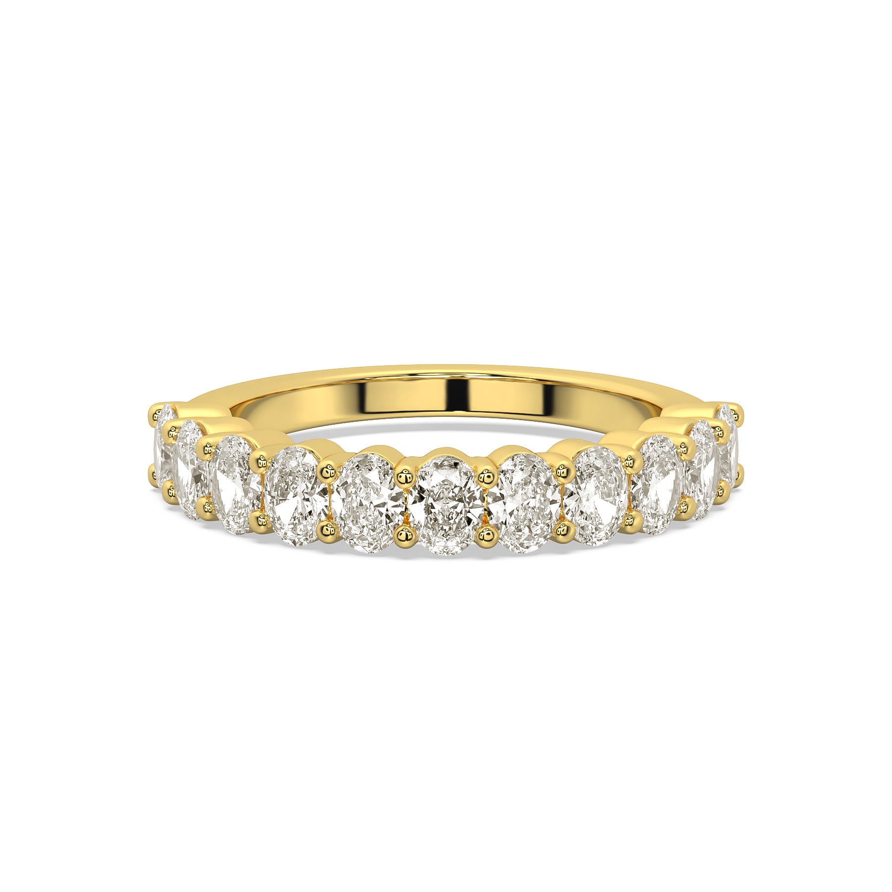 An oval diamond ring with lab-grown diamonds set in a shared claw setting, available in 18ct Yellow Gold or 18ct White Gold.