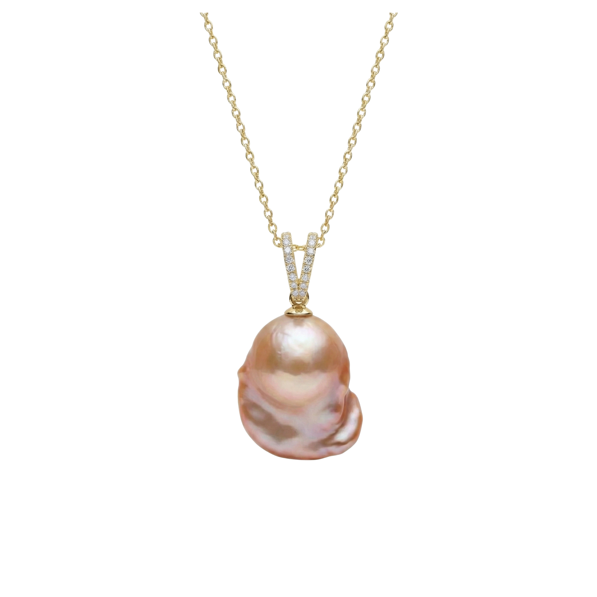 Pearl necklace with gold chain on a white background