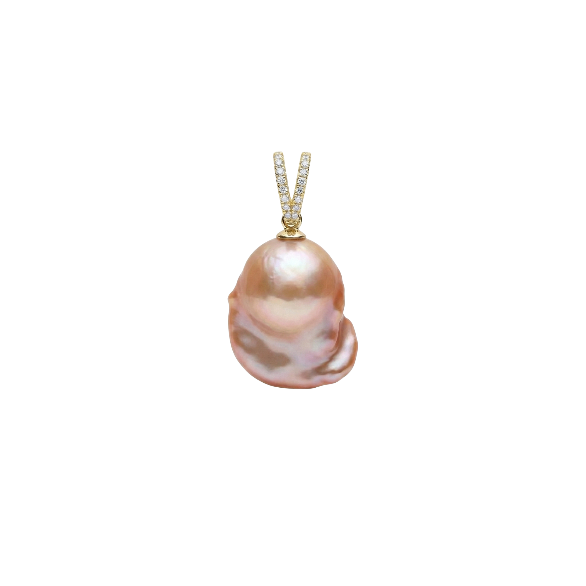 Pearl pendant with gold chain on a white background
