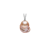 Pearl pendant with diamond accents on a white background