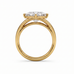 Gold ring with a diamond on a white background