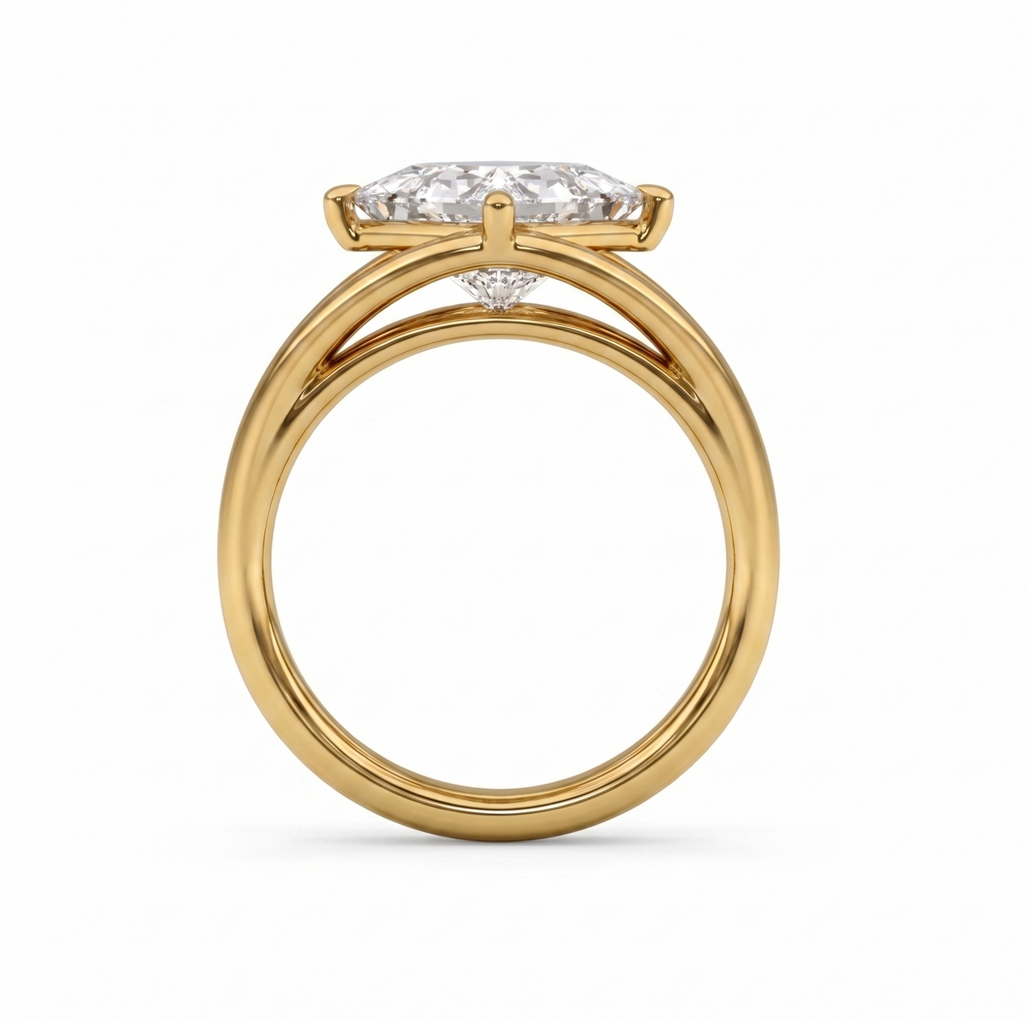 Gold ring with a diamond on a white background