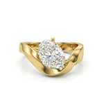 Gold ring with a large diamond on a white background