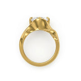 Gold ring with a diamond on a white background