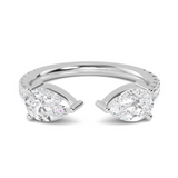 Tasman Open Pear Band with two lab-grown pear cut diamonds and round brilliant accents in 18ct white gold, open band design, 1.28ctw total.