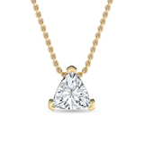 1.00 ct trillion-cut diamond necklace in three-claw setting on 18 ct gold chain against white background