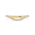 Gold ring with diamond accents on a white background