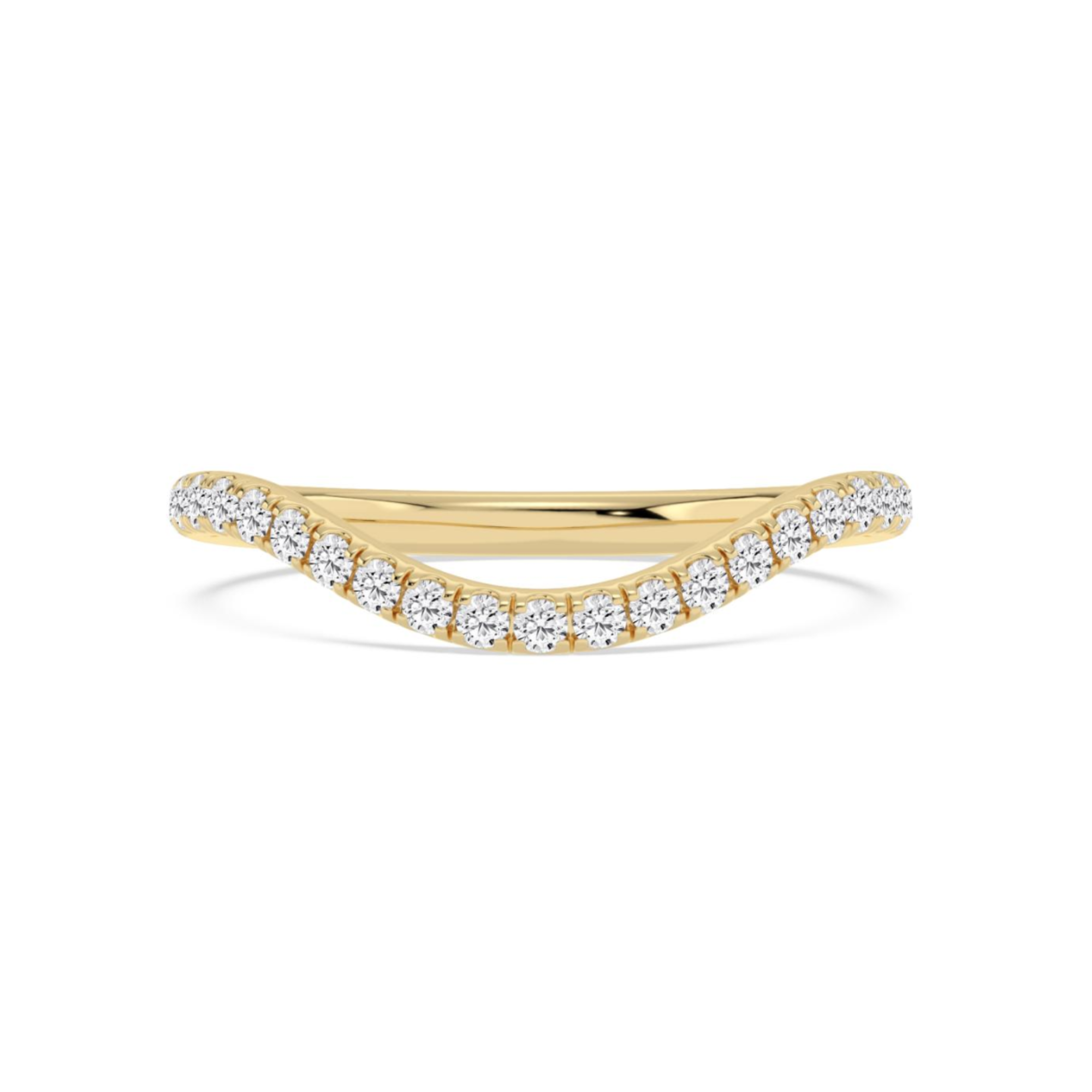 Gold ring with diamond accents on a white background