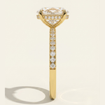 Front view of the MOHSTEN Aspen oval diamond engagement ring in 18ct yellow gold showcasing the elongated oval brilliant centre stone and clean four-claw basket setting.