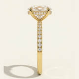Front view of the MOHSTEN Aspen oval diamond engagement ring in 18ct yellow gold showcasing the elongated oval brilliant centre stone and clean four-claw basket setting.