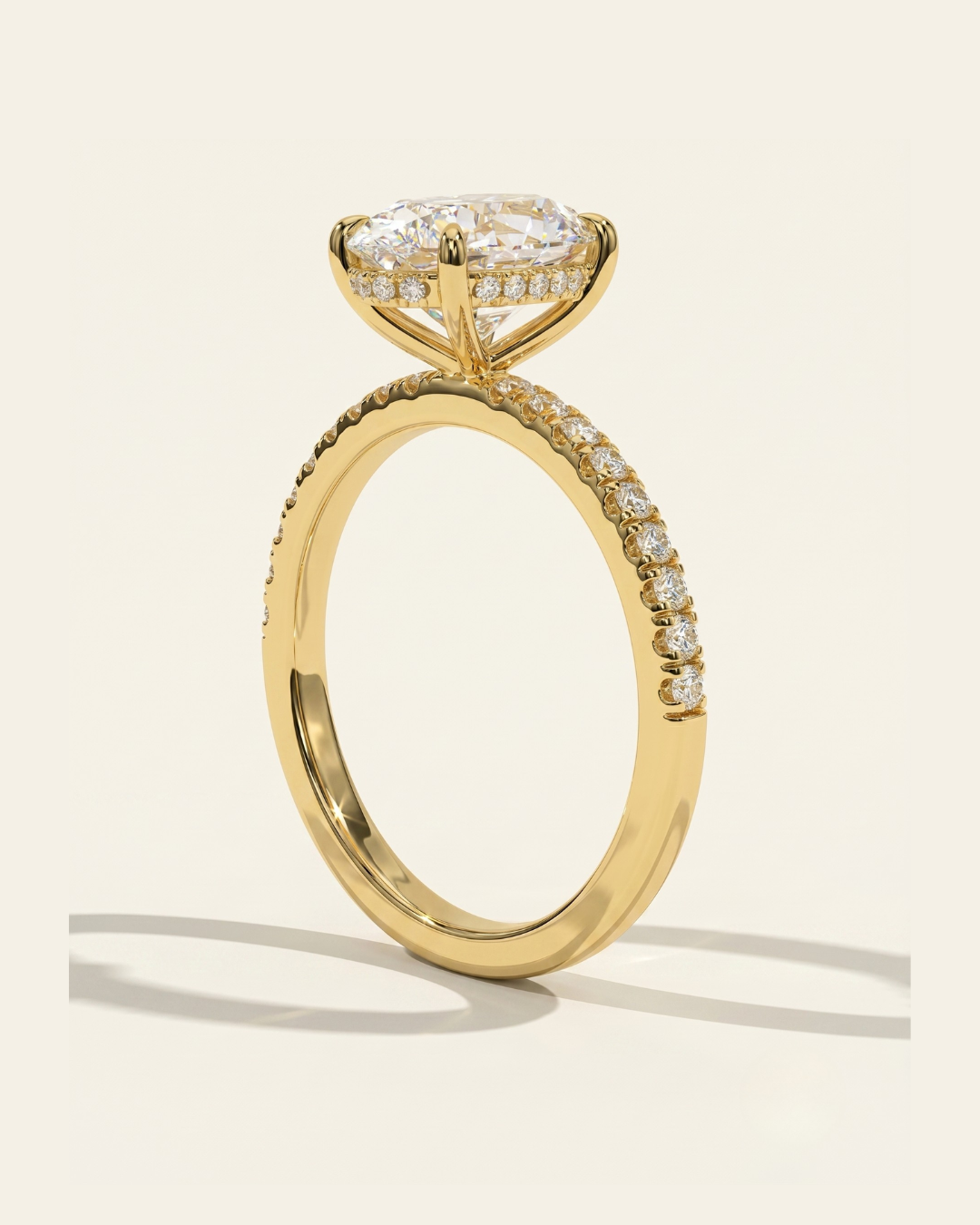 Front view of the MOHSTEN Aspen oval diamond engagement ring in 18ct yellow gold showcasing the elongated oval brilliant centre stone and clean four-claw basket setting