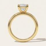 Side profile view of the MOHSTEN Brooklyn engagement ring in 18ct yellow gold showcasing the double-claw basket setting and the distinct fluted band profile.