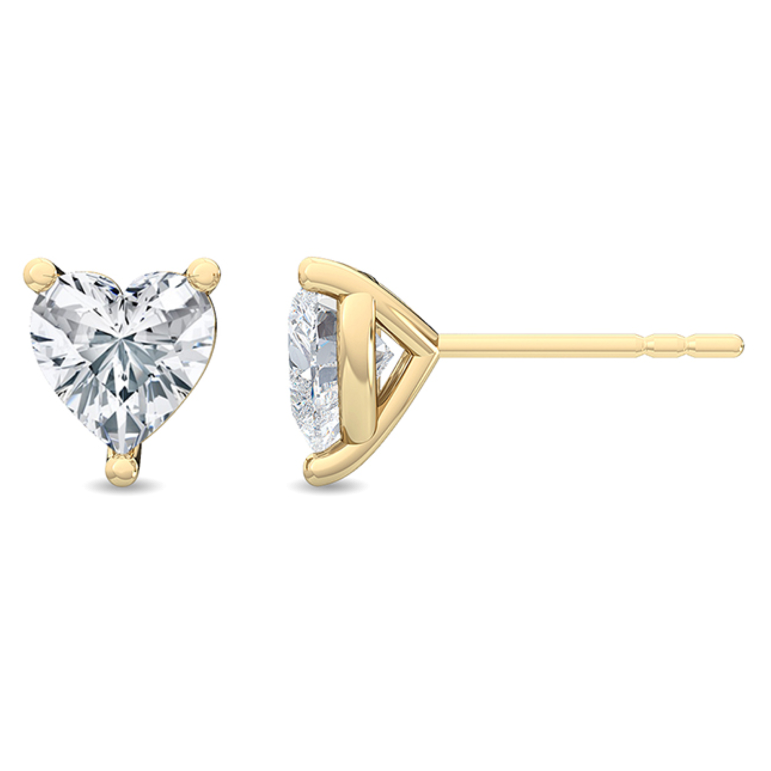 Front view of Como Heart Cut Diamond Stud Earrings in 18ct yellow gold, displayed side by side on white background