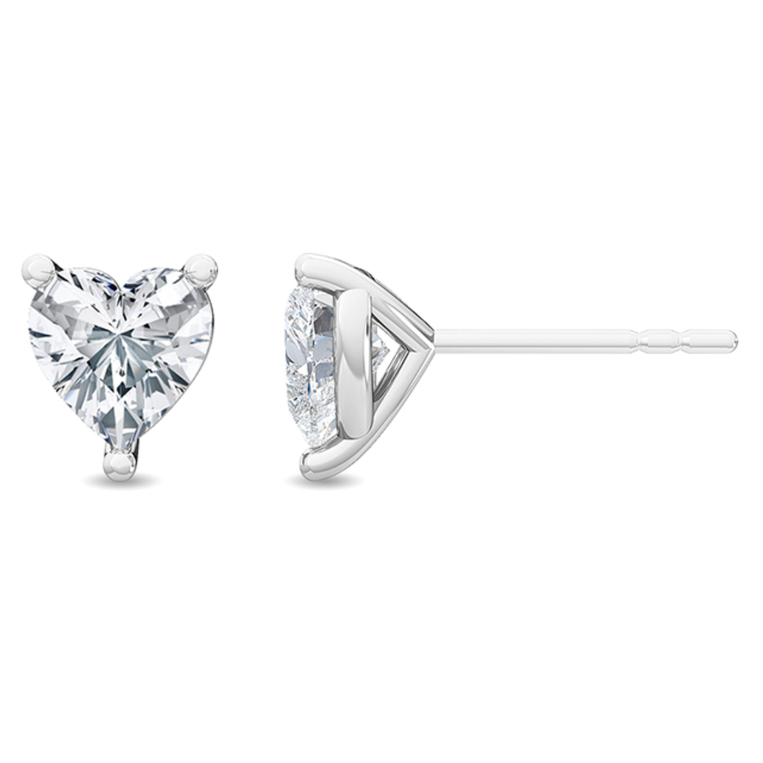 Front view of Como Heart Cut Diamond Stud Earrings in 18ct white gold, displayed side by side on white background
