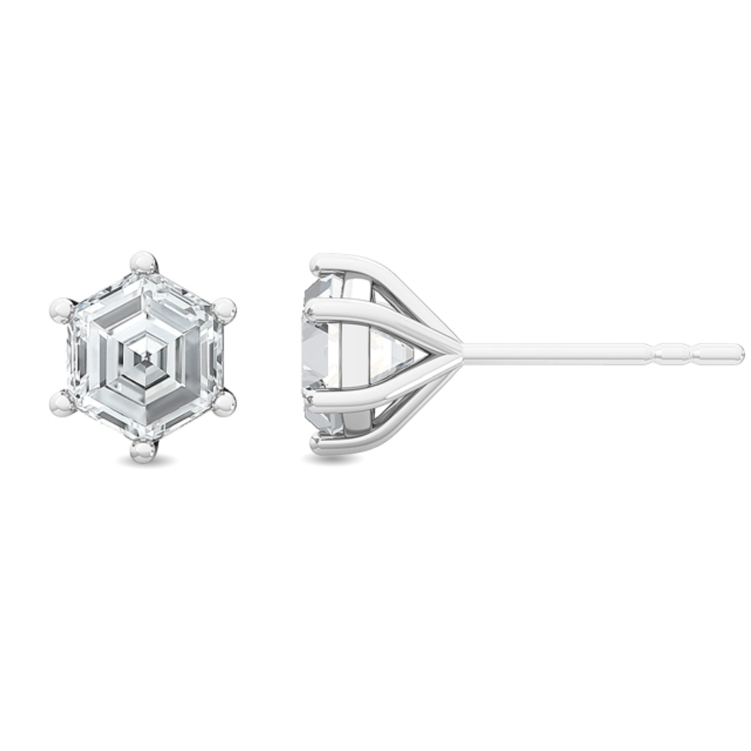 Front view of Como Hexagon Diamond Stud Earrings in 18ct white gold, showing geometric symmetry.