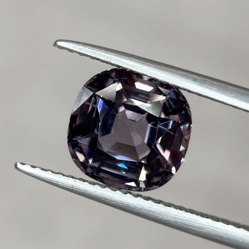 Grey purple cushion cut spinel photo. Guide to Spinel engagement rings MOHSTEN Jewelery