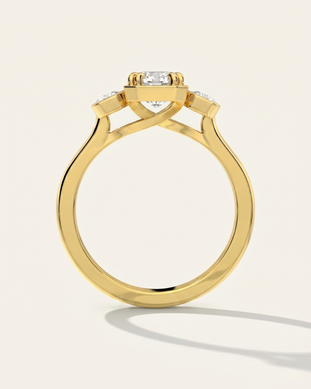 Side profile architectural view of the MOHSTEN Duval engagement ring highlighting the low-profile setting and tapered cathedral band design.