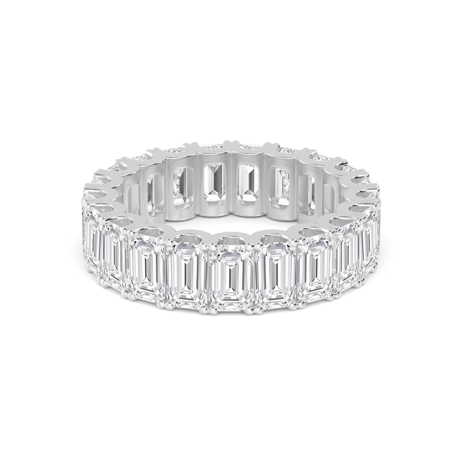 Hermona Emerald Cut Diamond Eternity Ring with approx. 6.30ctw lab-grown emerald cut diamonds in a scalloped setting, crafted in 18ct white gold.