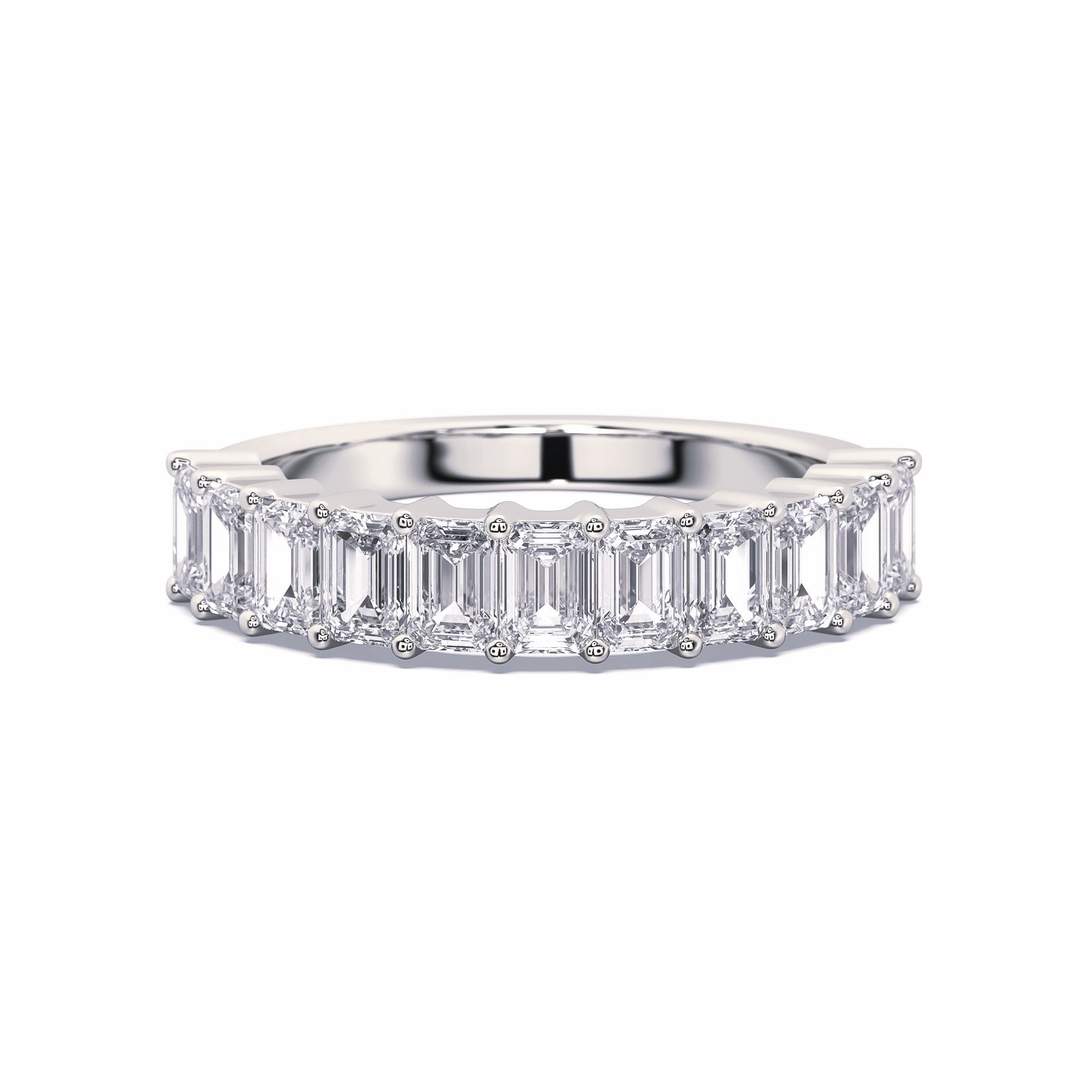 Emerald Cut Diamond Band in 18ct White Gold with emerald cut diamonds, shared claw setting