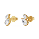 Close-up of dual pear cut diamond setting in 18ct white gold with butterfly back detail.