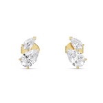 front view of Melissani Pear Cut Duo Stud Earrings in 18ct yellow gold, showing asymmetrical pear diamond pairing.