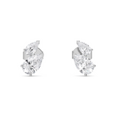 ront view of Melissani Pear Cut Duo Stud Earrings in 18ct white gold, showing asymmetrical pear diamond pairing.