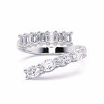 Front view of the MOHSTEN Azores Wrap ring crafted in 14ct white gold with sparkling emerald and oval cut lab-grown diamonds.