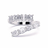 Front view of the MOHSTEN Azores Wrap ring crafted in 14ct white gold with sparkling emerald and oval cut lab-grown diamonds.