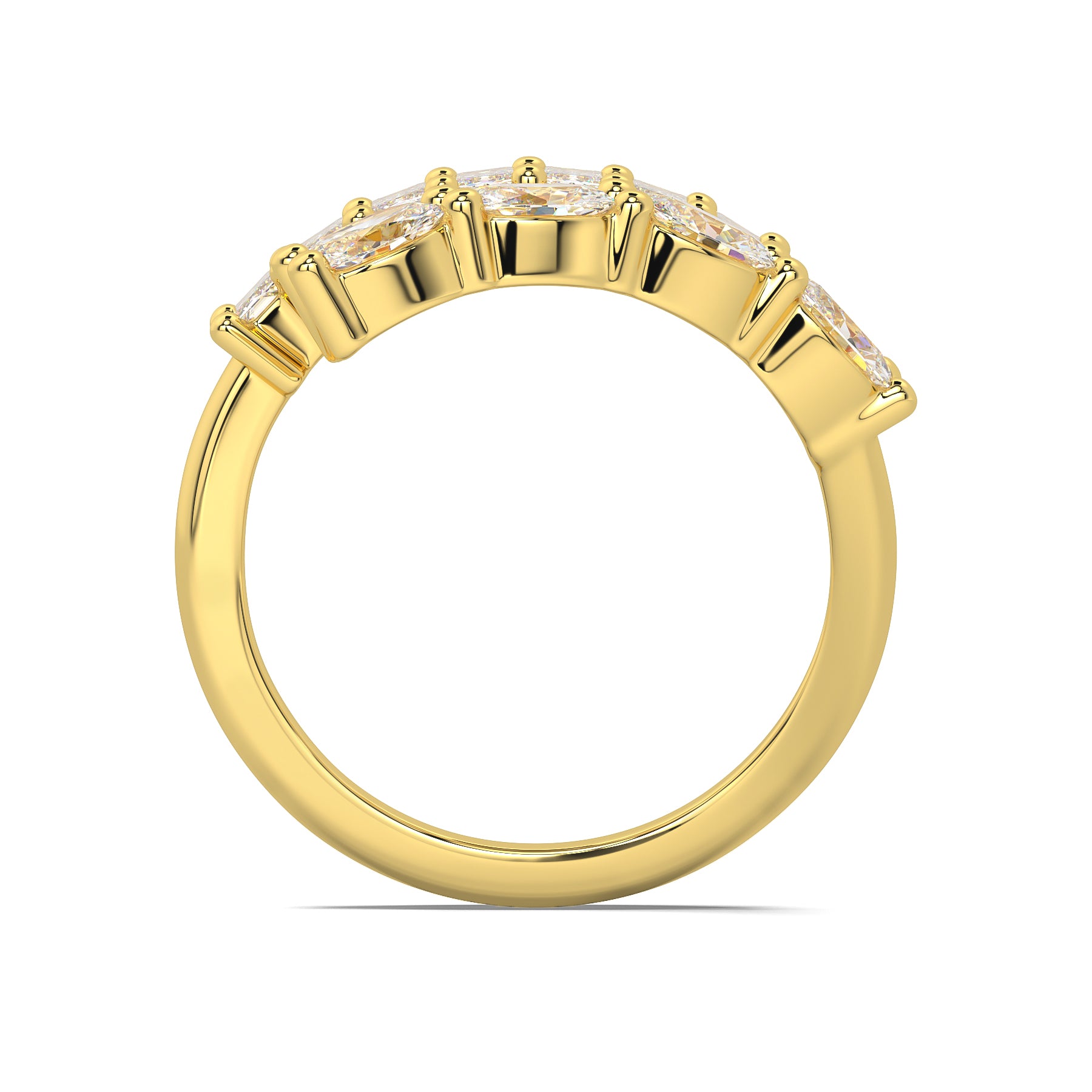 Side profile view of the Azores Wrap diamond ring in yellow gold, showcasing the elevated settings of the lab-grown diamonds.