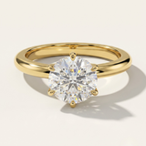 MOHSTEN Jaipur round diamond solitaire engagement ring in 18ct yellow gold showcasing a premium round brilliant centre stone in a minimalist signature 6-prong setting