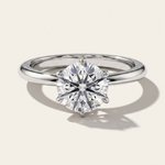 MOHSTEN Jaipur round diamond solitaire engagement ring in polished platinum showcasing a face-on portrait view of the premium round brilliant centre stone and signature 6-prong setting.