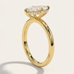 Side angle view of the MOHSTEN Niseko engagement ring highlighting the signature minimalist 4-prong basket and brilliant hidden diamond halo.