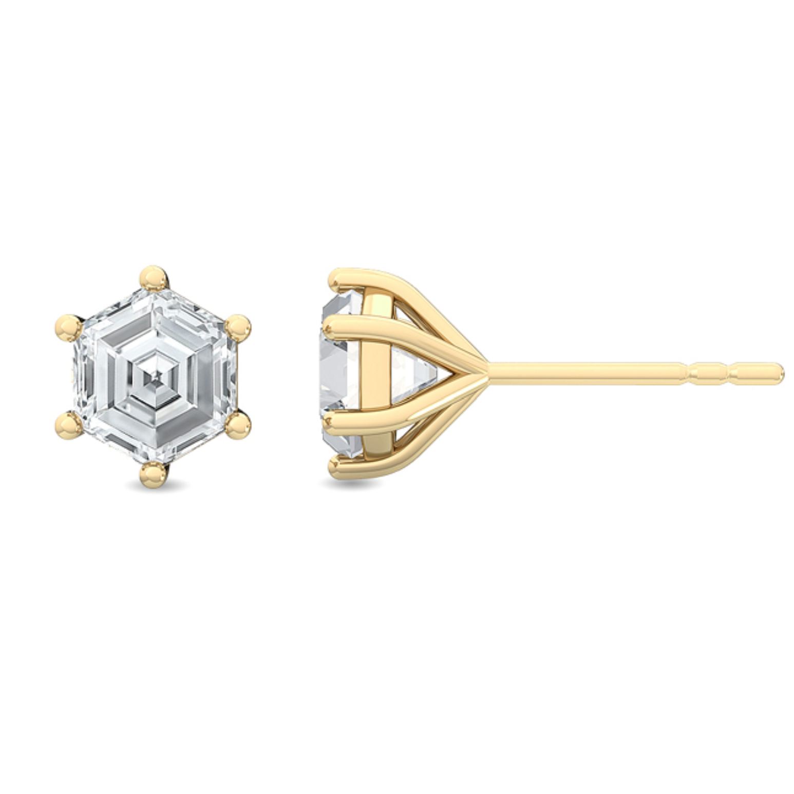 Front view of Como Hexagon Diamond Stud Earrings in 18ct white gold, showing geometric symmetry.