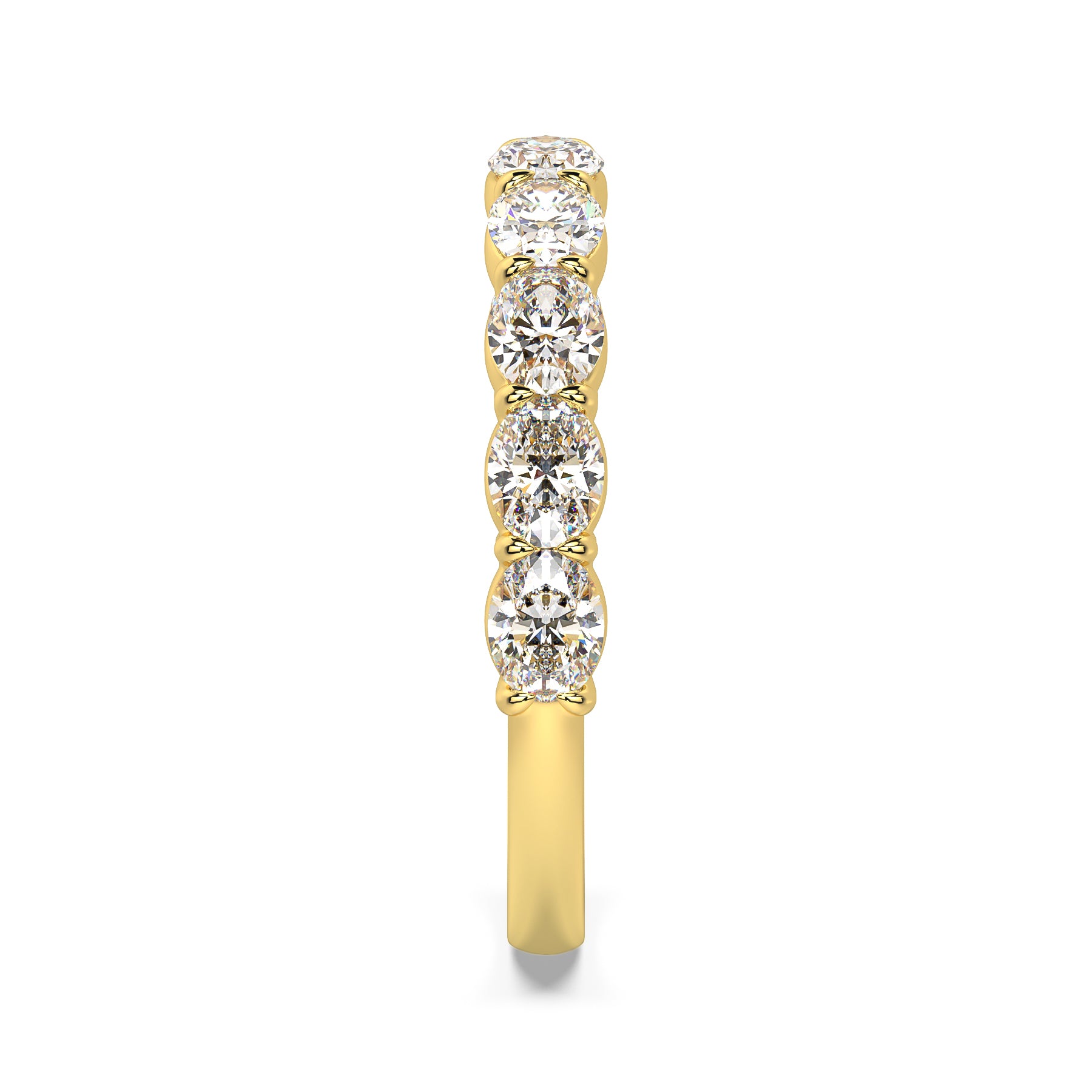Sierra Oval Cut Diamond Band with East/West set lab-grown oval diamonds in an 18ct gold shared-claw setting, 1.80ctw total. Side View