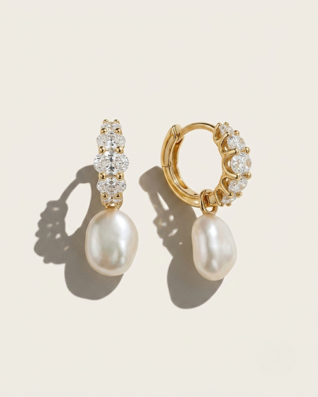 MOHSTEN oval diamond and 18ct yellow gold huggies with removerable pearl