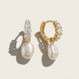 MOHSTEN oval diamond and 18ct yellow gold huggies with removerable pearl