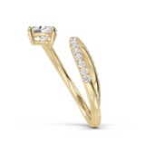 Side profile view of the Sargasso Oval Wrap ring highlighting the unique floating setting and curved bands.