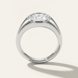 MOHSTEN Tova modern signet ring in platinum with east-west bezel set oval diamond.
