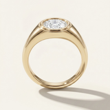 MOHSTEN Tova yellow gold signet ring with horizontal oval cut diamond.