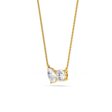 Diamond Duo Necklace featuring claw-set pear and round lab-grown diamonds spaced on a fine 18 ct gold chain, shown on side view